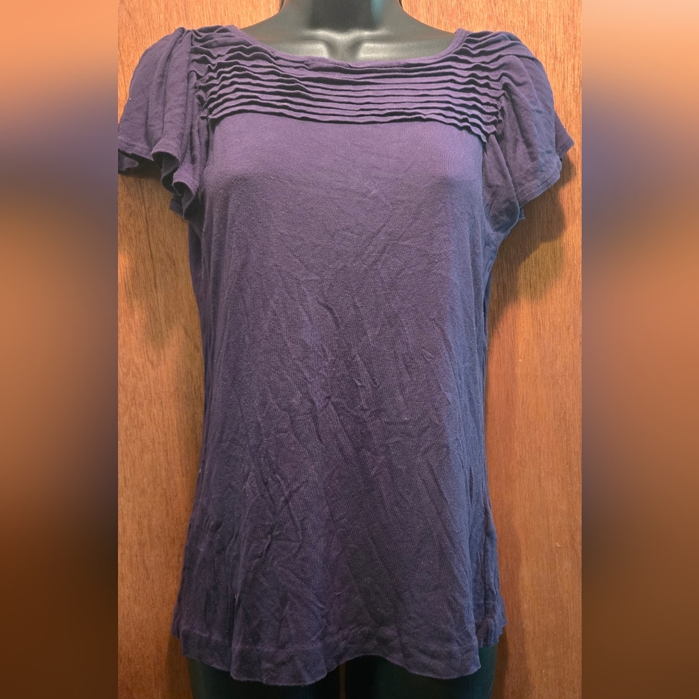 Banana Republic Deep Blue/purple Short Sleeve Ruffle Tee SzM - Picture 2 of 6